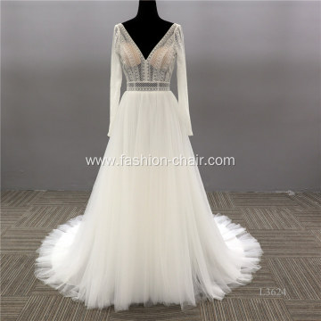 Elegant Ladies Floor Length Princess Bride ball gown wedding dress pure white